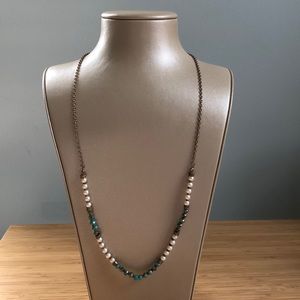 Pearl and Blue Beaded Necklace